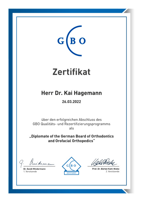 Diplomate of the German Board of Orthodontics and dentofacial Orthopeadics – Zertifikat 2022